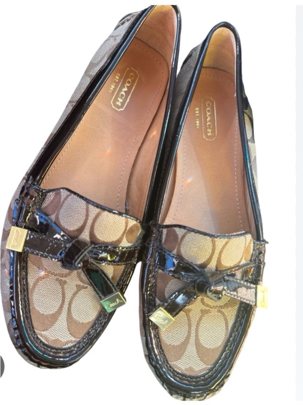 NWOT COACH FRIDA SIGNATURE JACQUARD TAN AND BROWN LEATHER SIZE 7.5